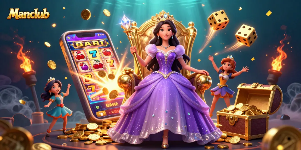 Experience the excitement of Manclub with vibrant casino elements and a stunning princess in 3D.