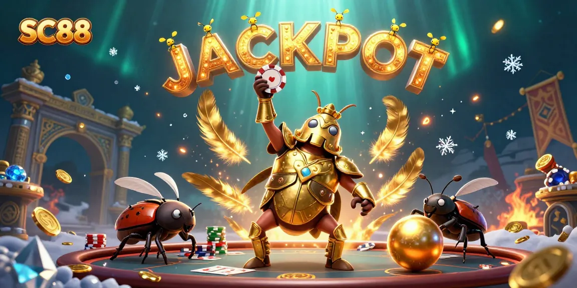 Win big at SC88 with a 3D gladiator beetle celebrating a poker victory!