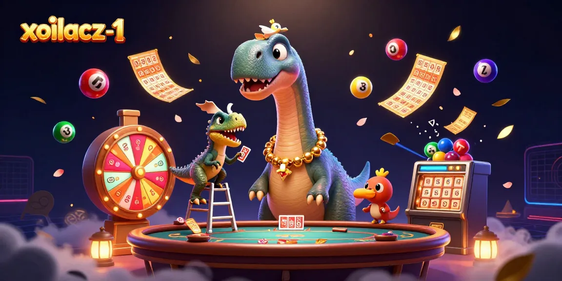 Xoilacz-1 delivers thrilling lottery excitement with a giant brontosaurus and clever raptor in a rich casino scene.