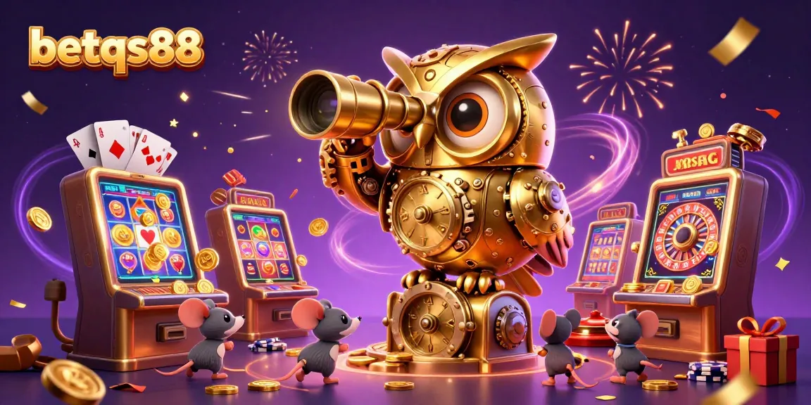 Engage with betqs88 as the golden owl presides over vibrant casino entertainment, filled with dynamic slots and colorful games.