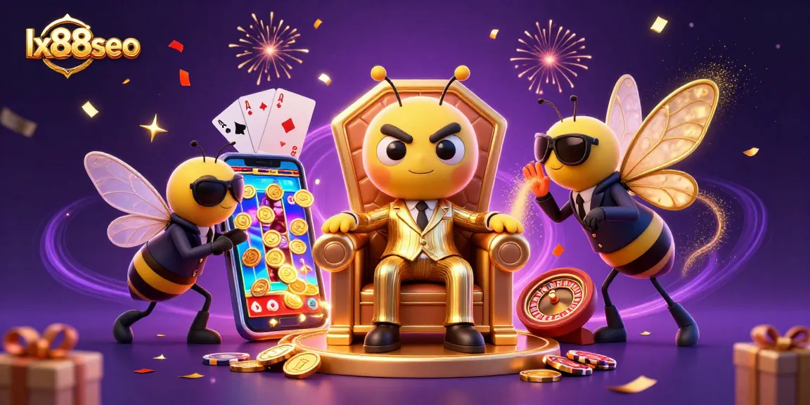 Experience the thrilling gaming world with lx88seo featuring a buzzing bumblebee mob boss among vibrant casino elements.