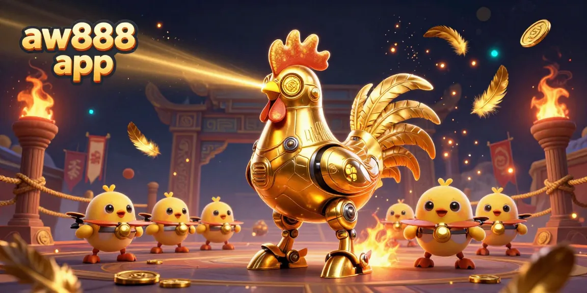 Experience the thrill of the aw888 app with dynamic robots and gambling elements in a vibrant casino scene.