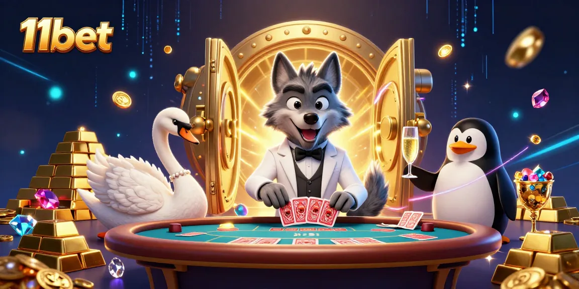 Engage in exciting baccarat with 11bet in this dynamic casino scene showcasing card dealing and premium elements.