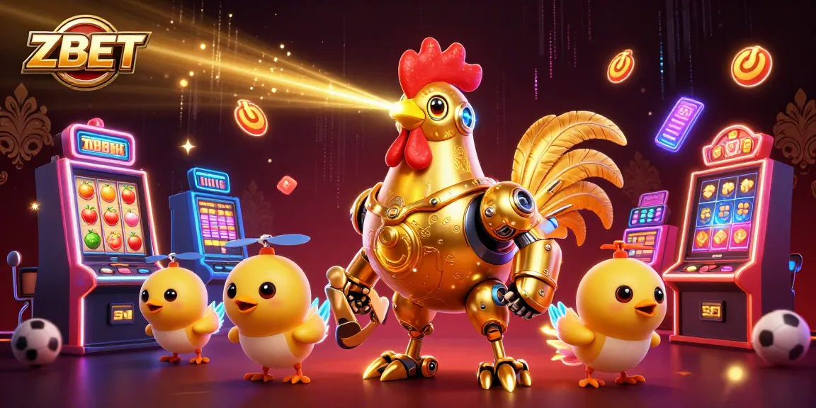 ZBET enhances your gaming experience with a vibrant 3D illustration showcasing dynamic slot machines and futuristic elements.