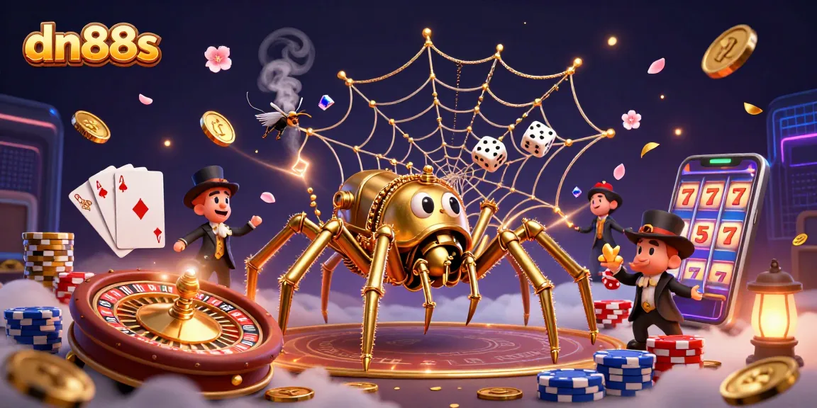 Engage with thrilling dn88s gameplay featuring a playful steampunk spider and luxurious casino elements.