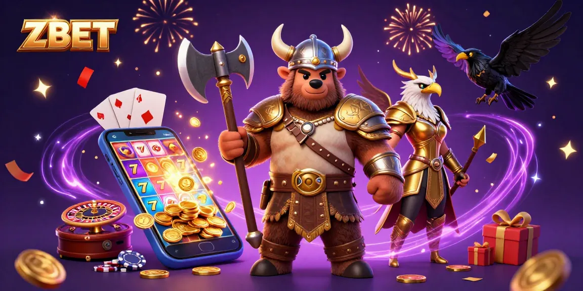 ZBET engages players with exciting online casino games featuring vibrant characters and dynamic slot visuals.