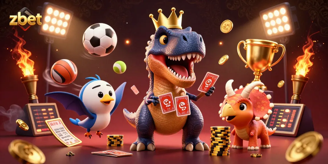 ZBET showcases a fun and engaging online casino experience with cartoon characters shuffling cards and stacking chips.